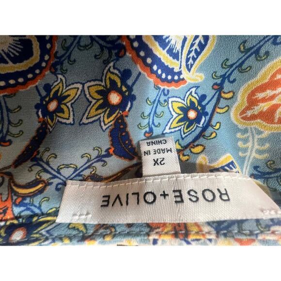 ROSE & OLIVE ART DECO FLORAL V NECK RUFFLED HEM BLOUSE WOMENS PLUS 2X - Picture 8 of 8